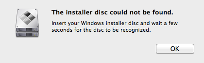 Bootcamp Assistant Installer Disc Could not be found