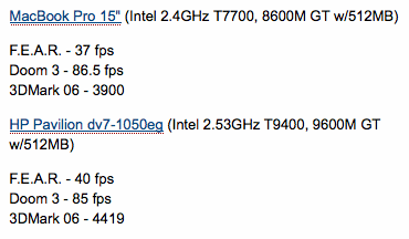 MacBook Pro 9600M GT Benchmarks